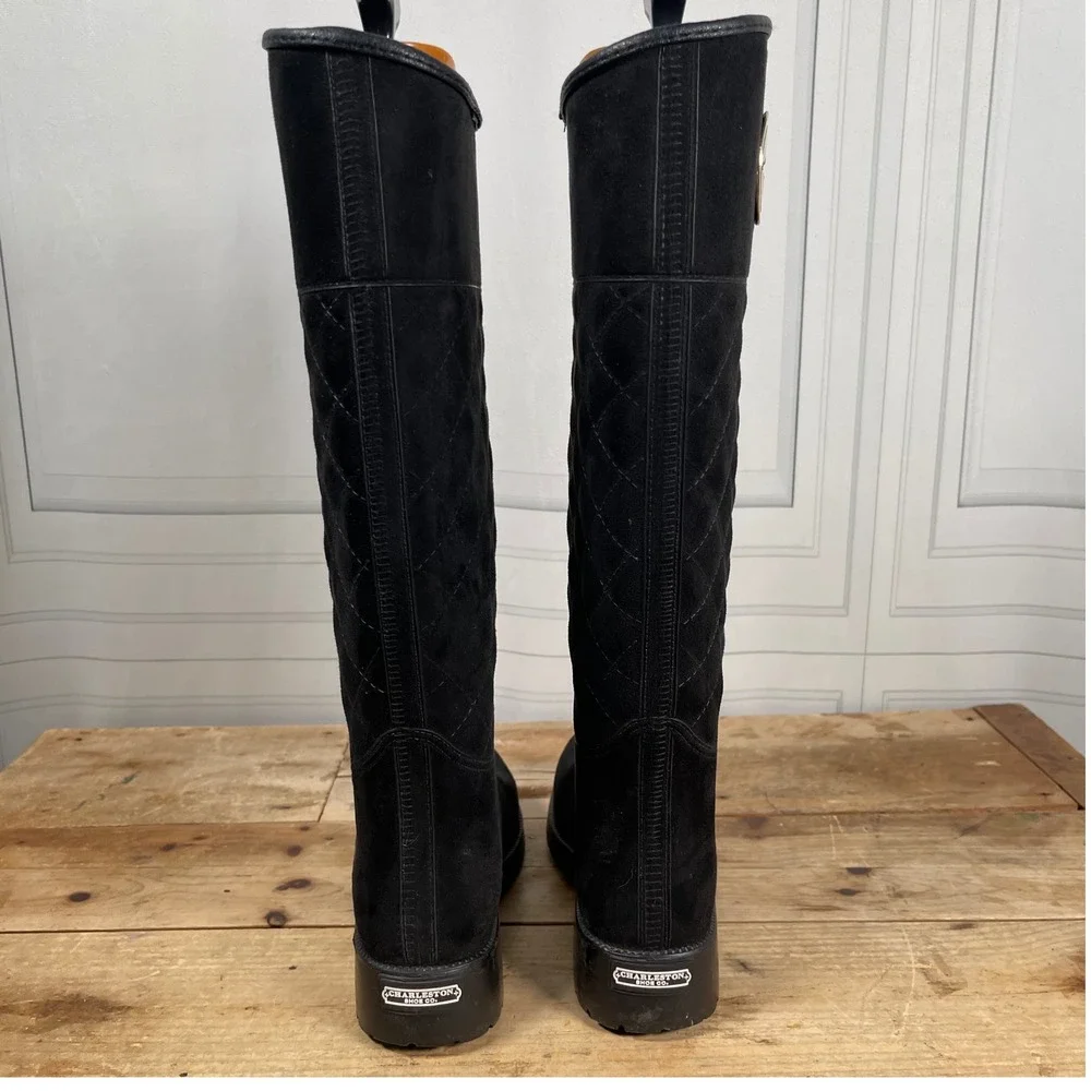 Charleston Shoe Co. Black Suede Quilted Waterproof Tall Rain Boots‎ – Size 7
